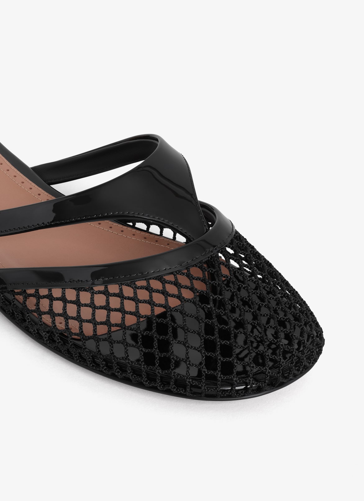 INFRADITO FLAT MULES IN FISHNET AND LEATHER ALAÏA BLACK INFRADITO FLAT MULES IN FISHNET AND LEATHER